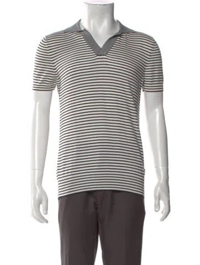 Pre-owned Orlebar Brown Striped V-neck Polo Sweater In White