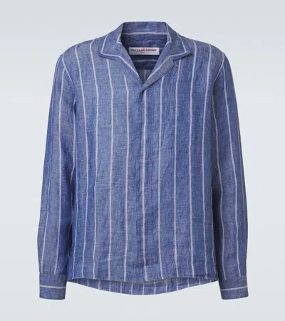 Orlebar Brown Mens Nightfall Blue Stripe Sylvan Striped Linen Shirt