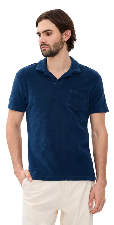 Orlebar Brown Terry Towelling Resort Polo Shirt Blue Wash