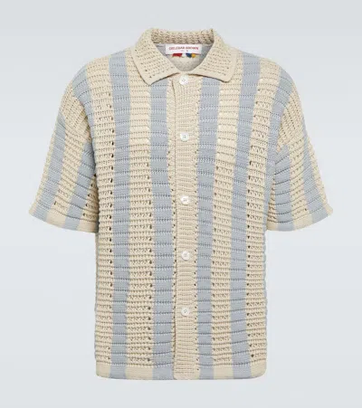 Orlebar Brown Thomas Striped Crochet Cotton Shirt In Light Sky/white