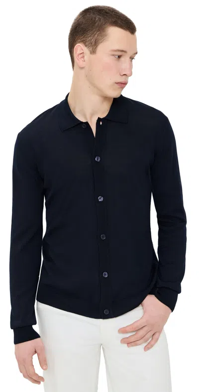 Orlebar Brown Tiernan Merino Button Polo Sweater Night Iris