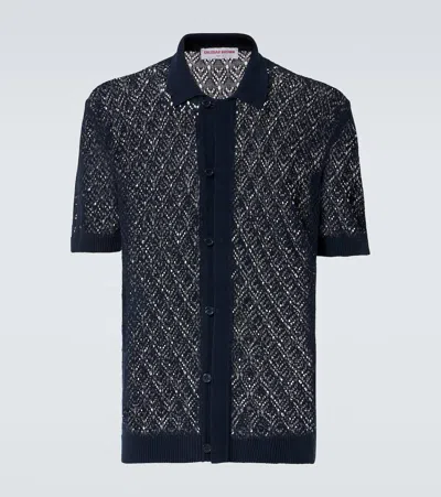 Orlebar Brown Tiernan Pointelle Cotton-blend Polo Shirt In Black