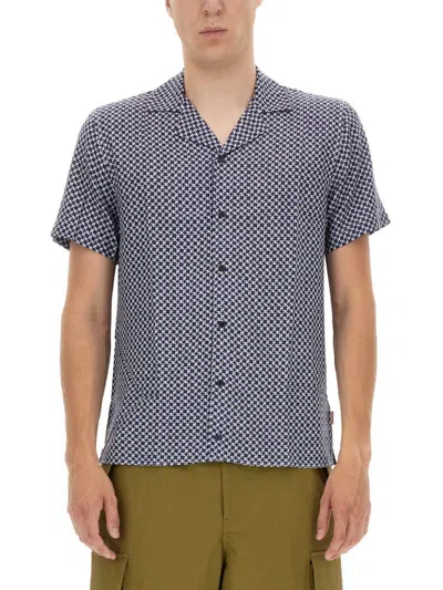 Orlebar Brown Hibbert Roda Camp-collar Printed Lyocell Shirt In Navy White