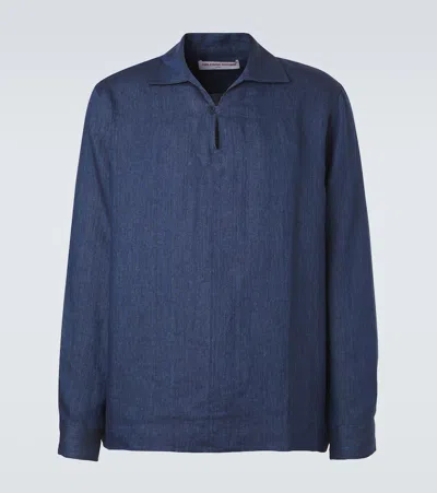 Orlebar Brown Vincent Long-sleeve Shirt In Blue