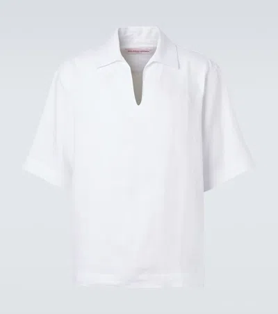 Orlebar Brown Vincent Linen Polo Shirt In White
