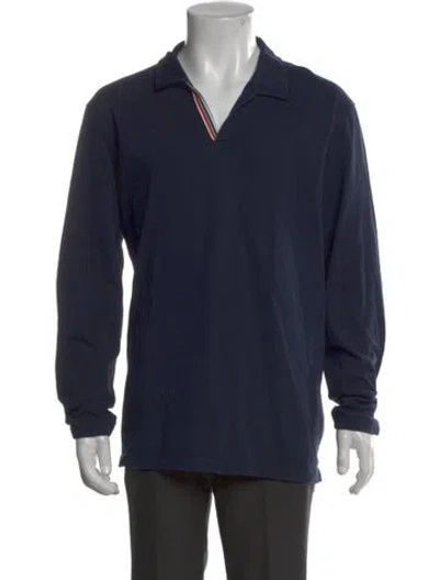 Pre-owned Orlebar Brown V-neck Long Sleeve Polo Shirt In Blue