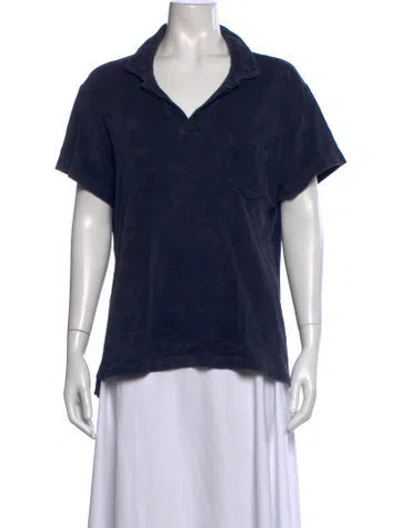 Pre-owned Orlebar Brown V-neck Short Sleeve Polo In Blue
