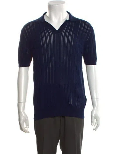 Pre-owned Orlebar Brown V-neck Short Sleeve Polo Sweater In Blue