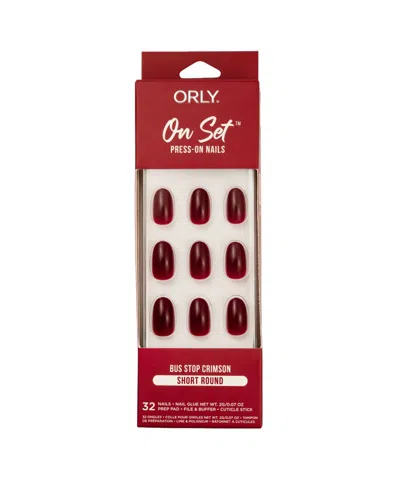 Orly Bus Stop Crimson On Set Short Round Press-on Nail Set In Deep Crimson Creme