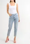 Orly Button Front Jeans With Floral Cutouts And Bling In Light Blue In Blue