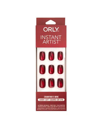 Orly Crawfords Wine Cat Eye Instant Artist Short Soft Square Press-on Nail Set In Deep Red Shimmer With Cat Eye