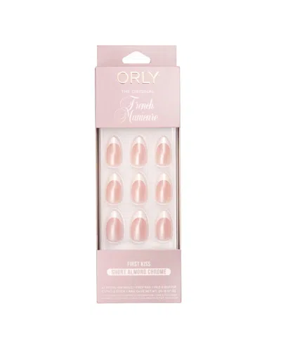 Orly First Kiss Chrome French Manicure Short Almond Press-on Nail Set, 0.07 Oz. In Soft Pastel Nude Chrome