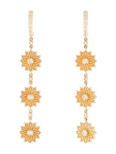 Pre-owned Orly Marcel 18k Diamond Sacred Flower Drop Huggie Earrings In Multi
