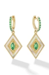 ORLY MARCEL ADJNA EMERALD & MOTHER-OF-PEARL DROP EARRINGS