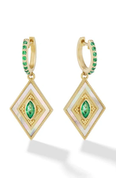 Orly Marcel Adjna Emerald & Mother-of-pearl Drop Earrings In Green