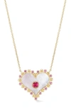 ORLY MARCEL LARGE HEART SAPPHIRE PENDANT NECKLACE