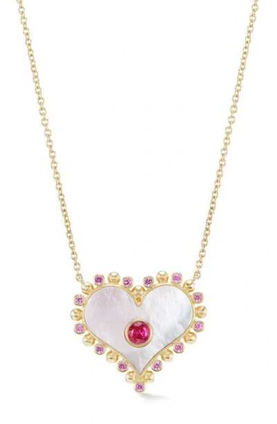 Orly Marcel Large Heart Sapphire Pendant Necklace In White