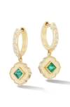 ORLY MARCEL LOTUS EMERALD & DIAMOND HUGGIE HOOP EARRINGS