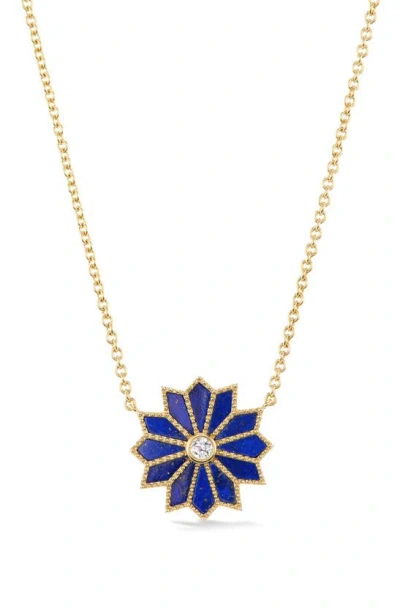 Orly Marcel Mini Sacred Flower Pendant Necklace In Blue