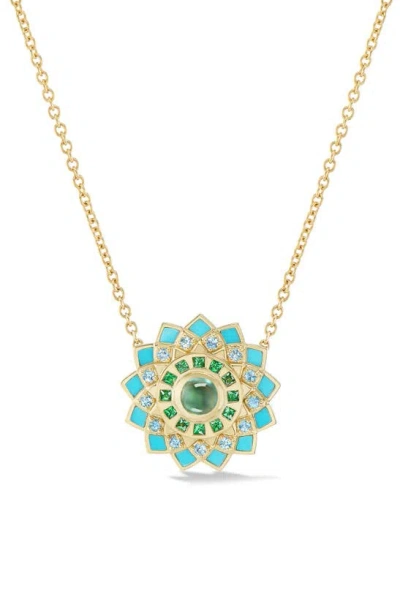 Orly Marcel Mini Temple Inlay Mandala Necklace In Turquoise