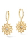 Orly Marcel Sacred Flower Diamond Drop Huggie Hoop Earrings In Gold