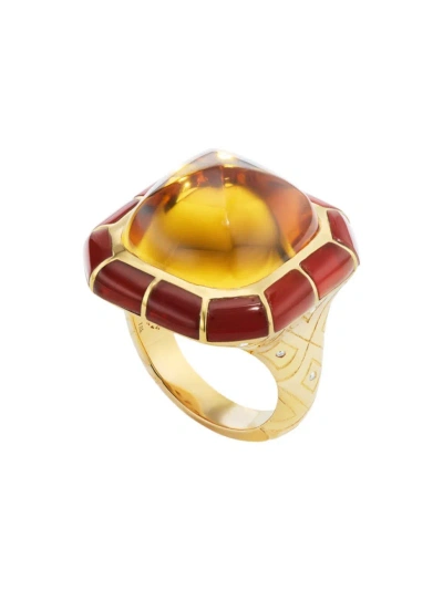 Orly Marcel Women's 18k Yellow Gold, Citrine, Carnelian & 0.055 Tcw Diamond Cocktail Ring