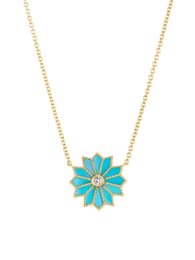 Orly Marcel Women's Sacred Flower 18k Yellow Gold, Turquoise & 0.97 Tcw Diamond Pendant Necklace
