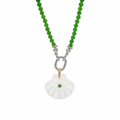 Ormiro Women's Aphrodite Green Chardonnay & Clear Quartz Shell Necklace