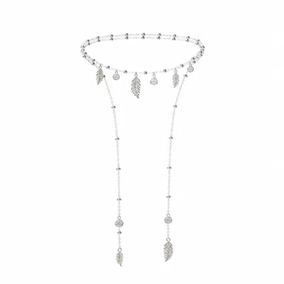 Ormiro Women's Aura Silver Feather Lariat Necklace