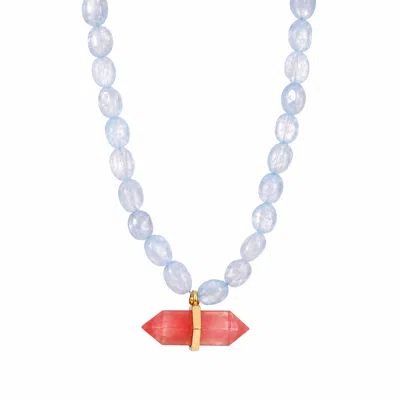 Ormiro Women's Avalon Watermelon Quartz Beaded Necklace In Blue/white/yellow