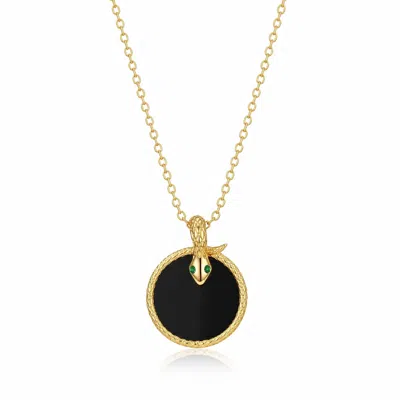 Ormiro Women's Black Ouroboros Serpent Onyx Necklace