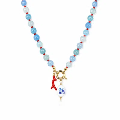 Ormiro Women's Blue Azure Reef Agate Beaded Necklace