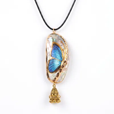 Ormiro Women's Blue Butterfly Shell Necklace