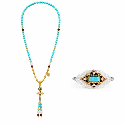 Ormiro Women's Blue Dakini Turquoise Necklace & Ring Set