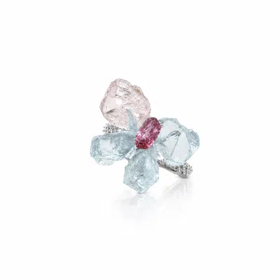 Ormiro Women's Blue Eros Aquamarine & Garnet Butterfly Ring In Multi