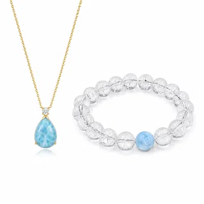 Ormiro Women's Blue Mermaid's Tear Larimar Necklace & Bracelet Jewelry Set In Multi