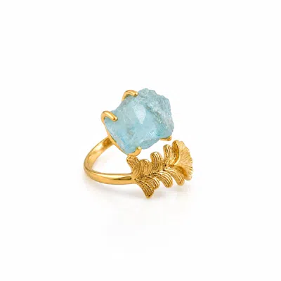 Ormiro Women's Blue Nymph Aquamarine Gold Leaf Ring