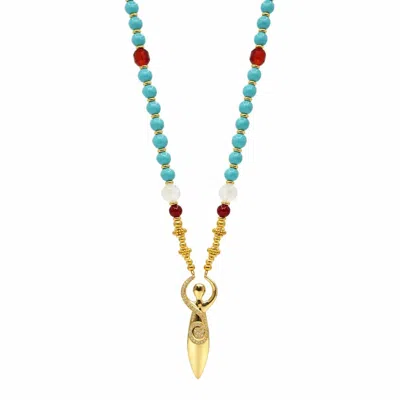 Ormiro Women's Blue Primordial Goddess Turquoise & Carnelian Beaded Necklace