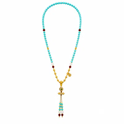 Ormiro Women's Dakini Blue Turquoise & Red Agate Tassle Necklace