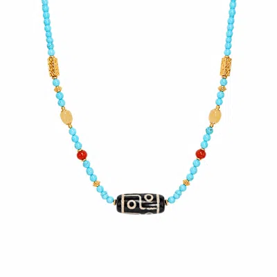 Ormiro Women's Dolma Turquoise & Dzi Bead Necklace In Blue