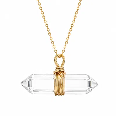 Ormiro Women's Gold Axis Mundi Clear Crystal Quartz Point Pendant Necklace