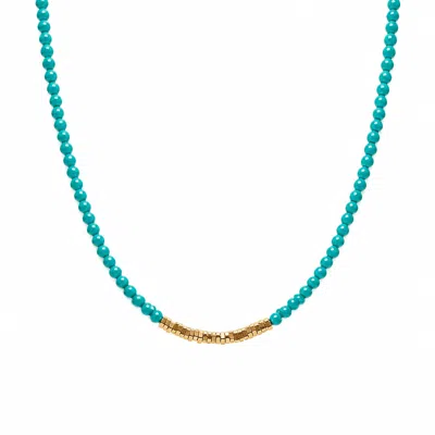 Ormiro Women's Green Mayan Turqouise & Golden Nugget Beaded Necklace