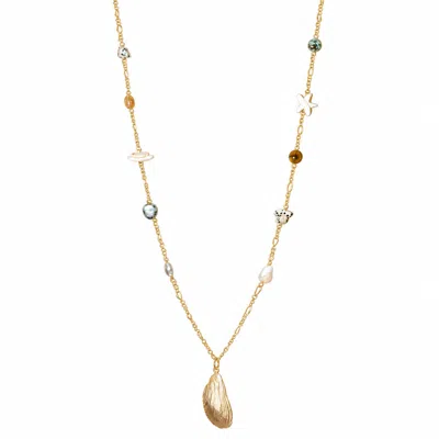 Ormiro Women's Kauai Multi-stone Shell Necklace In Blue/orange/white/yellow