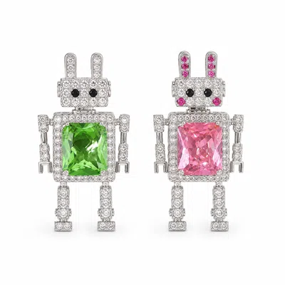 Ormiro Women's Little Robots White Gold Summer Earrings In Multi