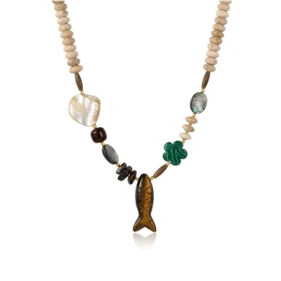 Ormiro Women's Lucky Fish Mixed Stone Necklace In Multi
