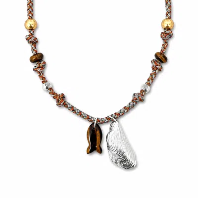 Ormiro Women's Maui Tiger Eye Fish Cord Necklace In Gray/yellow
