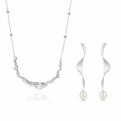 Ormiro Women's Moontide Sterling Silver Necklace & Earrings Jewelry Set