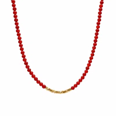 Ormiro Women's Navajo Red Agate & Golden Nuggets Beaded Necklace