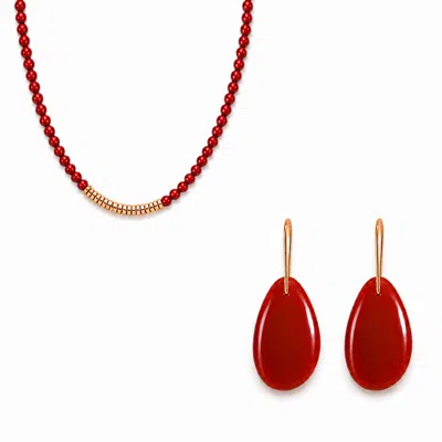 Ormiro Women's Navajo Red Agate Necklace Earrings Jewelry Set