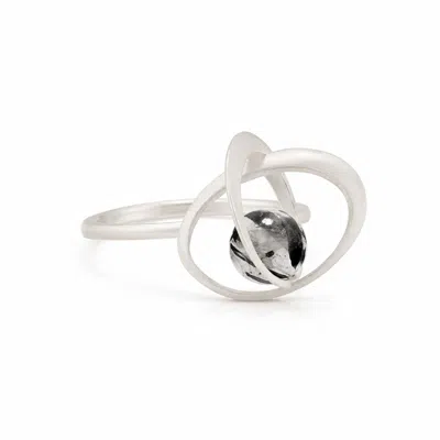 Ormiro Women's Orbit Black Rutilated Quartz & Sterling Silver Ring